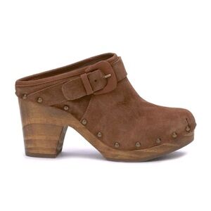 Matisse “Stevie” Brown Suede Leather Studded Buckle Clogs w/ wooden heel size 7